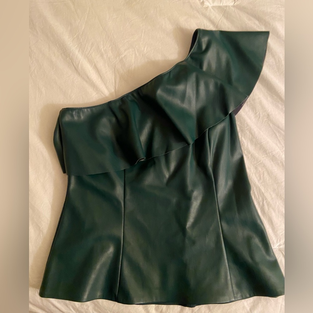 Women’s INC faux leather emerald green top
